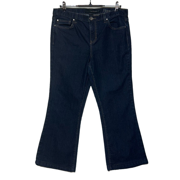 Calvin Klein Jeans Womens 14 Blue Flare Stretch Measures 34x27 Denim Dark Wash - Picture 1 of 9
